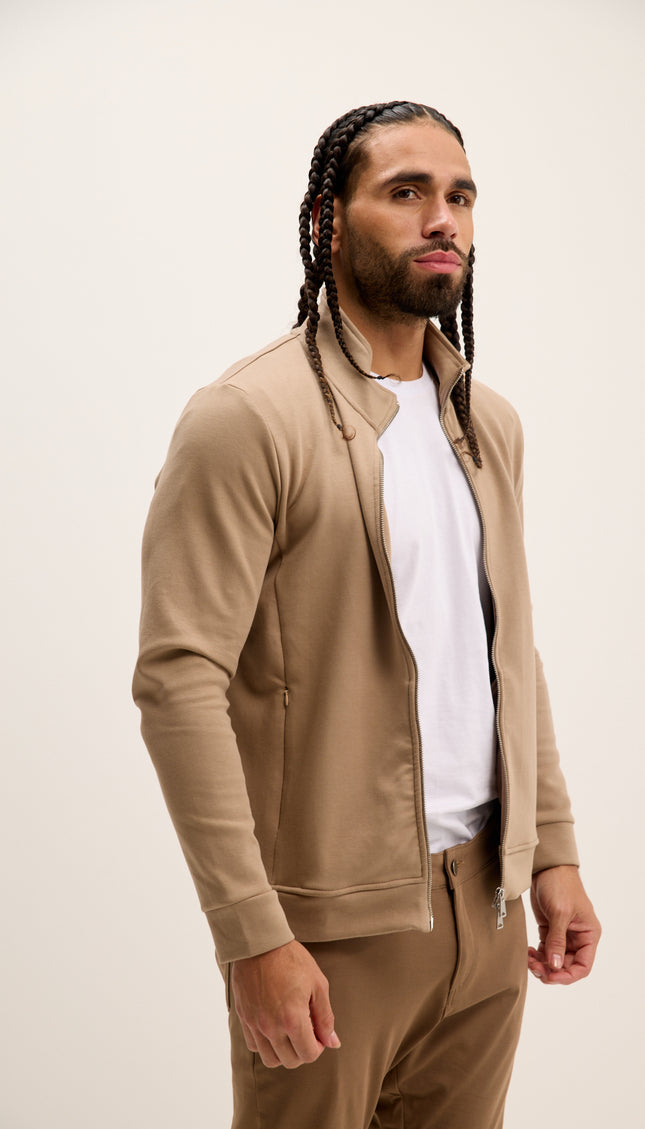 Double Zip Trainer Jacket - Beige