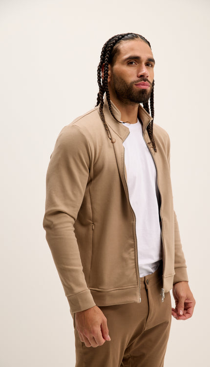Double Zip Trainer Jacket - Beige