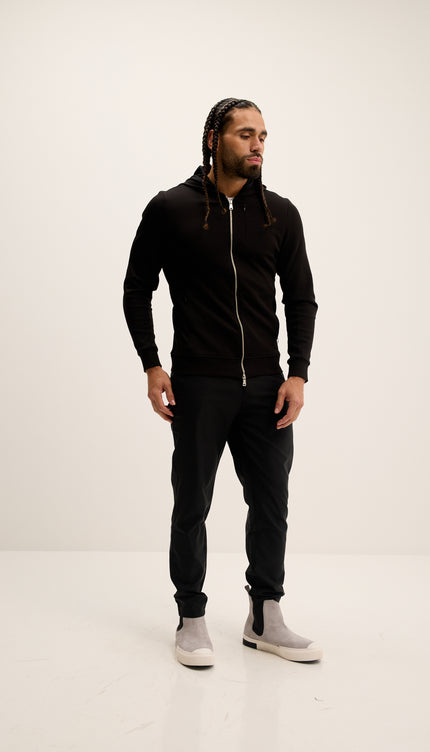 Hooded Double Zipper Jacket - Black