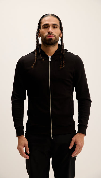 Hooded Double Zipper Jacket - Black