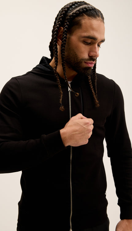 Hooded Double Zipper Jacket - Black