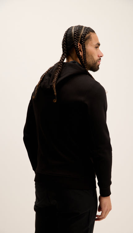 Hooded Double Zipper Jacket - Black