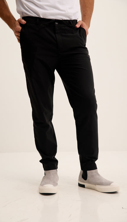 Relaxed Drawstring Casual Pants - Black