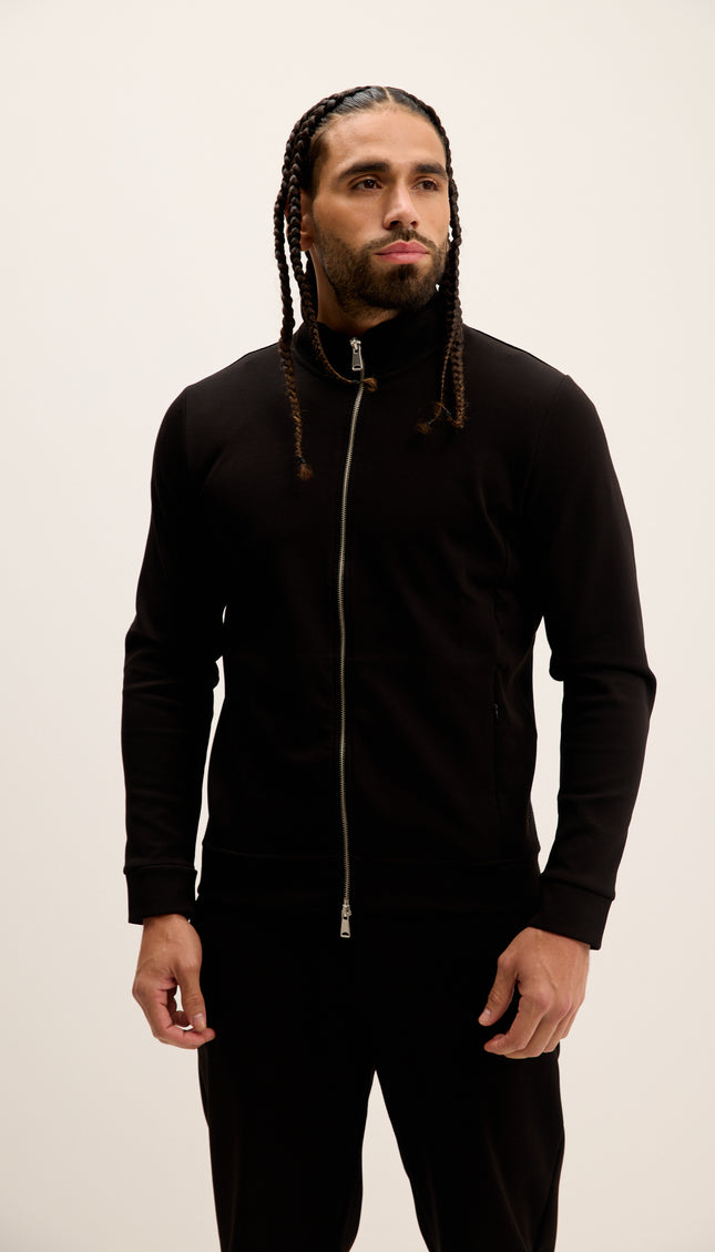 Double Zip Trainer Jacket - Black