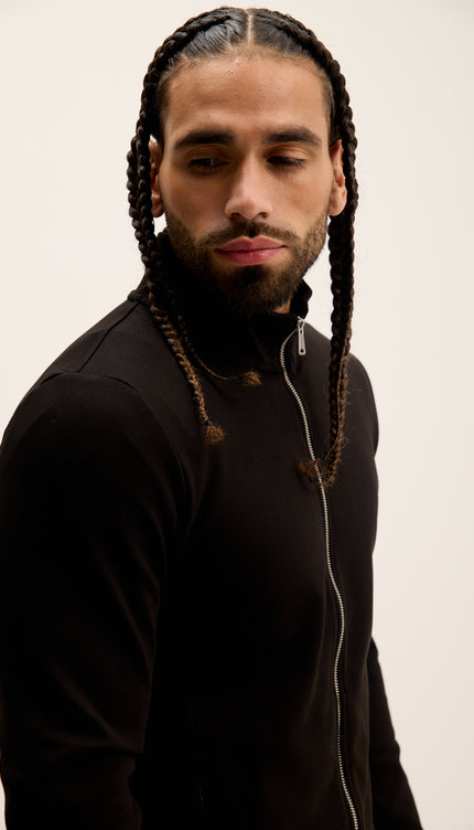 Double Zip Trainer Jacket - Black