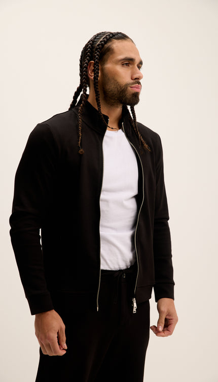 Double Zip Trainer Jacket - Black