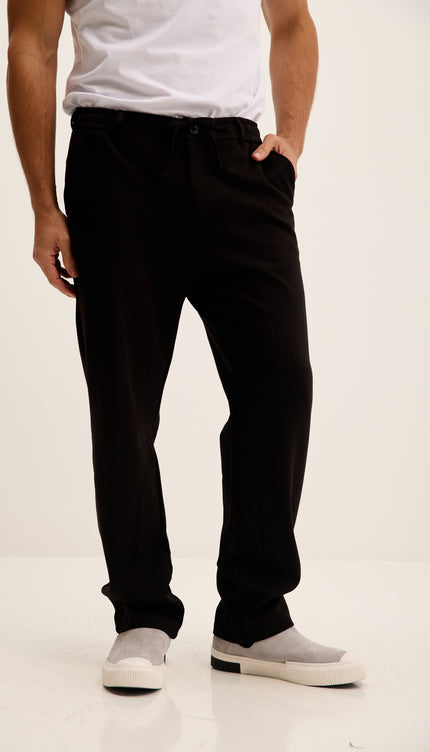 Relaxed Drawstring Casual Pants - Black