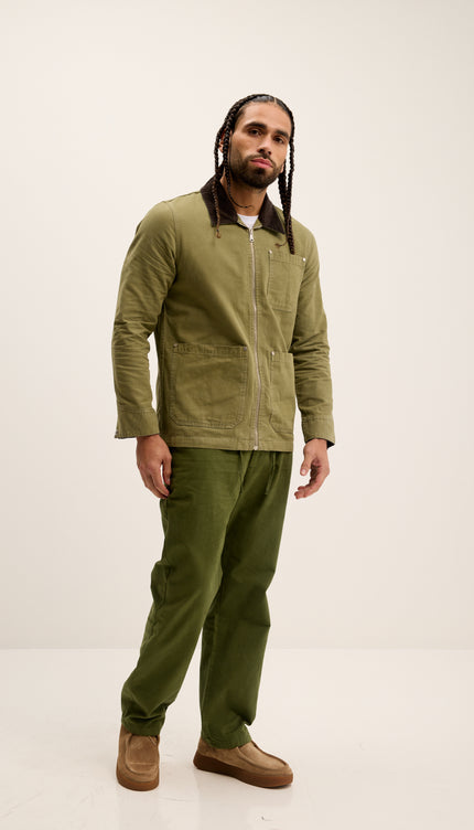 Collared Cotton Canvas Jacket - Green