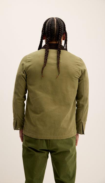 Collared Cotton Canvas Jacket - Green