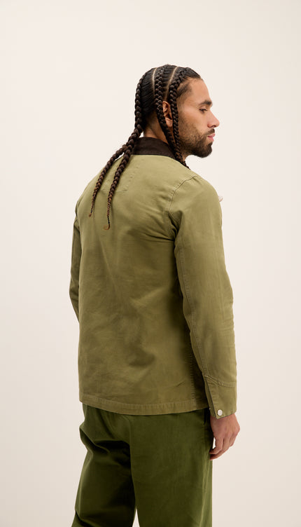 Collared Cotton Canvas Jacket - Green