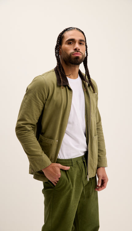 Collared Cotton Canvas Jacket - Green