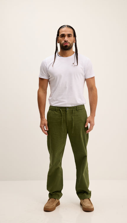 Relaxed Drawstring Casual Cotton Pants - Khaki