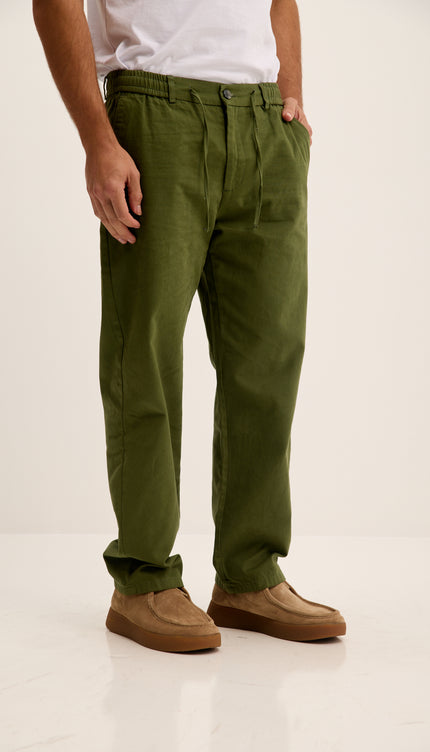 Relaxed Drawstring Casual Cotton Pants - Khaki