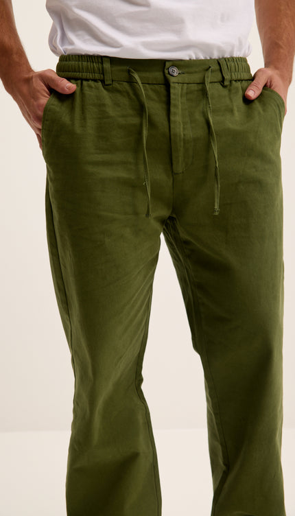 Relaxed Drawstring Casual Cotton Pants - Khaki