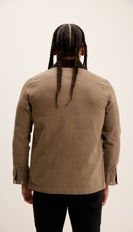 Collared Cotton Canvas Jacket - Khaki