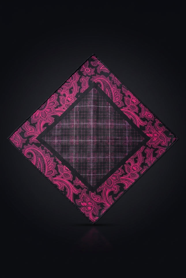 Silk Pocket Square - Black Paisley - flat