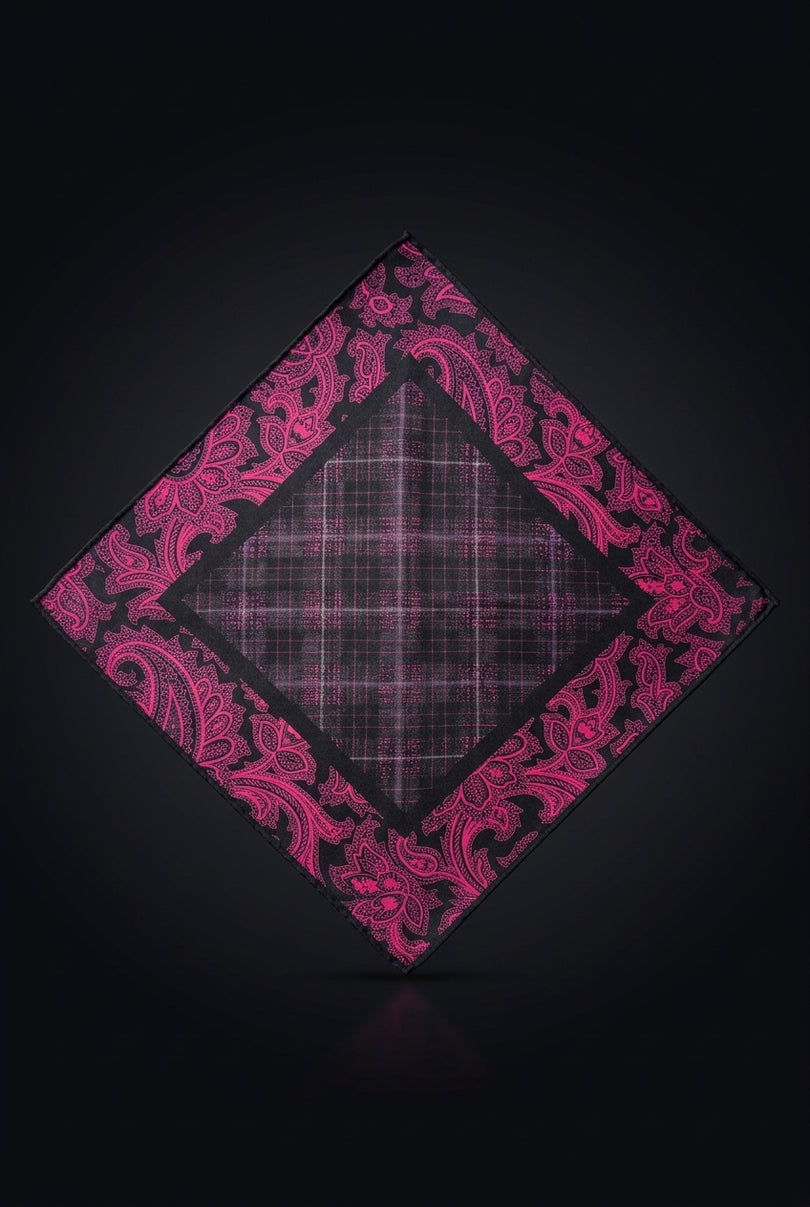Silk Pocket Square - Black Paisley - flat