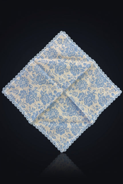 Silk Pocket Square - Blue Floral - flat