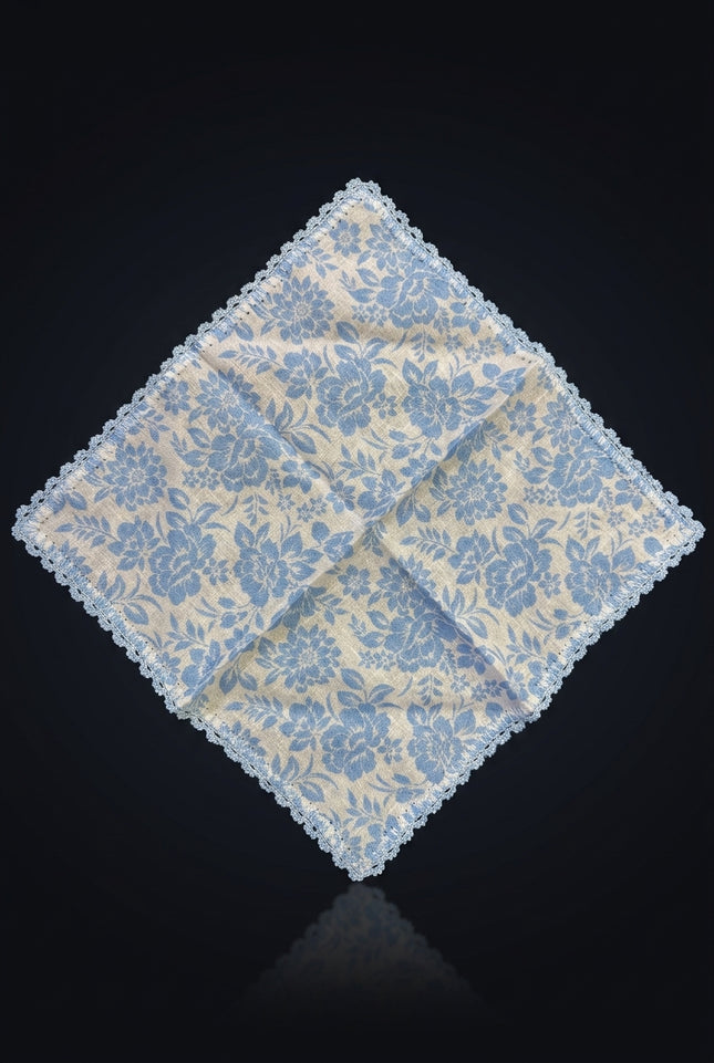 Silk Pocket Square - Blue Floral - flat