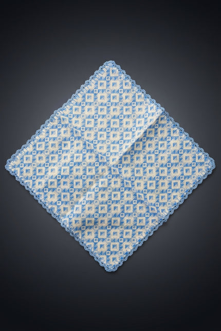 Silk Pocket Square - Blue Geometric - flat