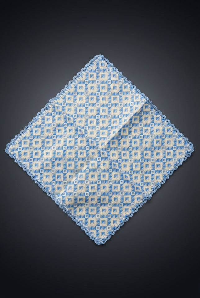 Silk Pocket Square - Blue Geometric - flat