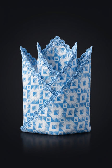 Silk Pocket Square - Blue Geometric - fold