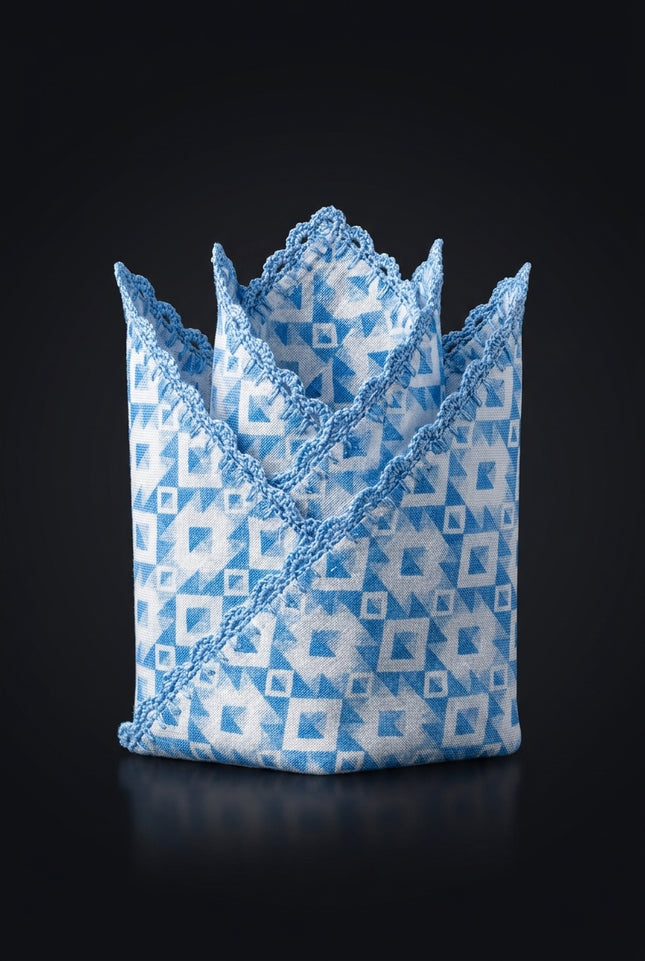 Silk Pocket Square - Blue Geometric - fold