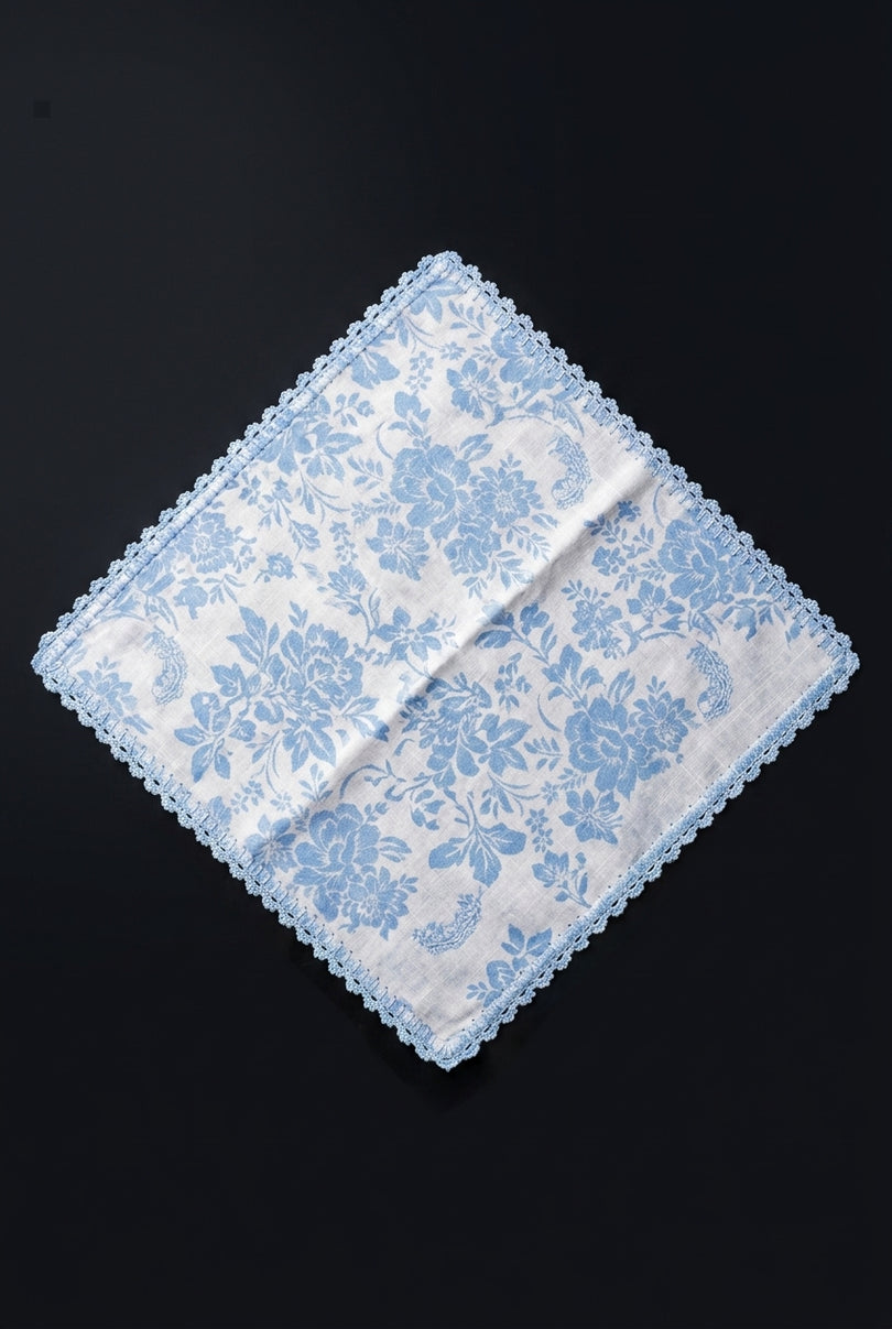 Silk Pocket Square - Cream Floral - flat