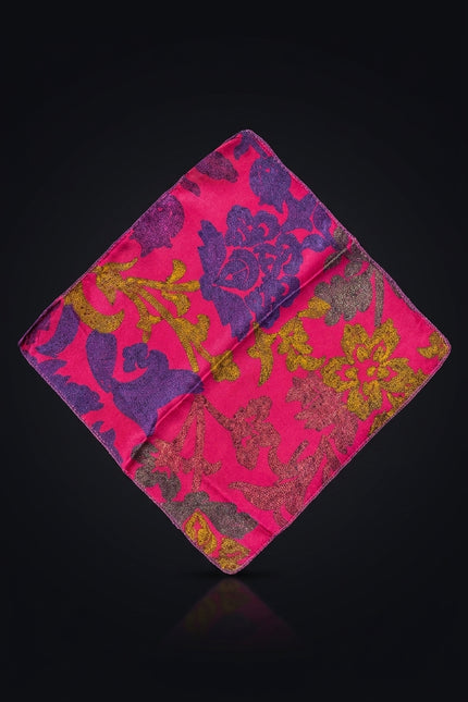 Silk Pocket Square - Fuchsia Floral - flat