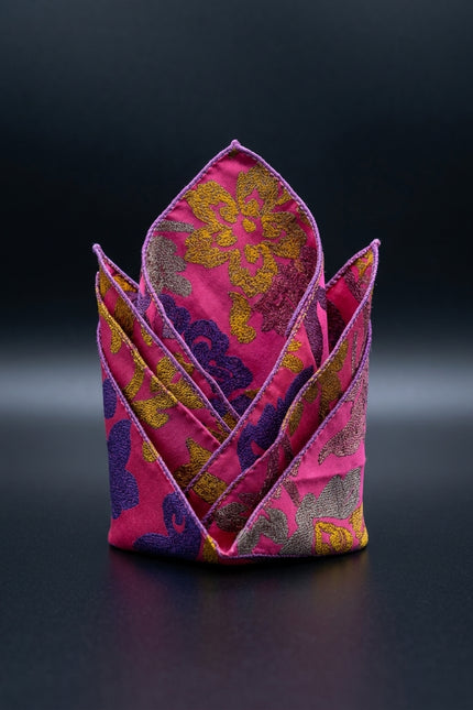 Silk Pocket Square - Fuchsia Floral - fold