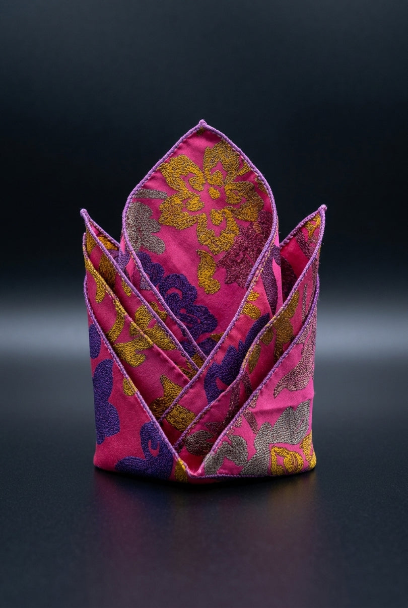 Silk Pocket Square - Fuchsia Floral - fold