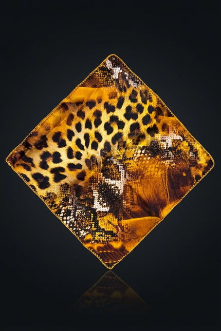 Silk Pocket Square - Gold Animal - flat
