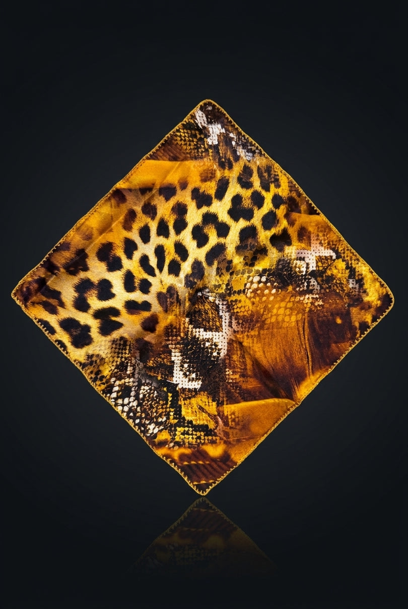 Silk Pocket Square - Gold Animal - flat