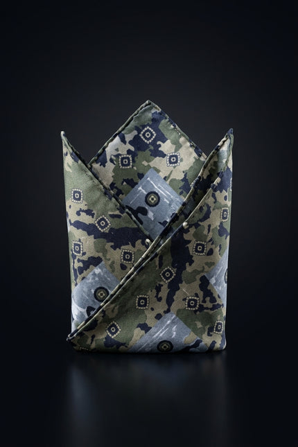 Silk Pocket Square - Green Geometric - fold