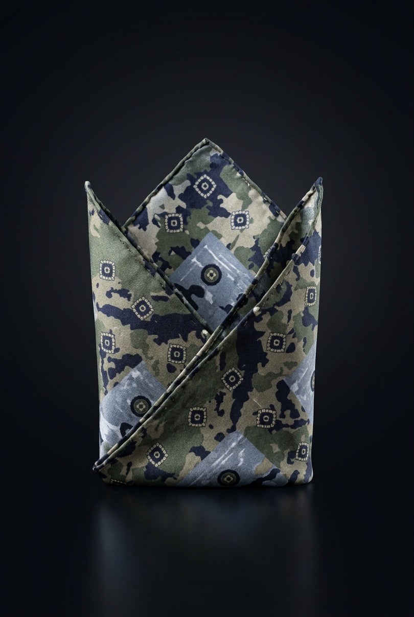Silk Pocket Square - Green Geometric - fold