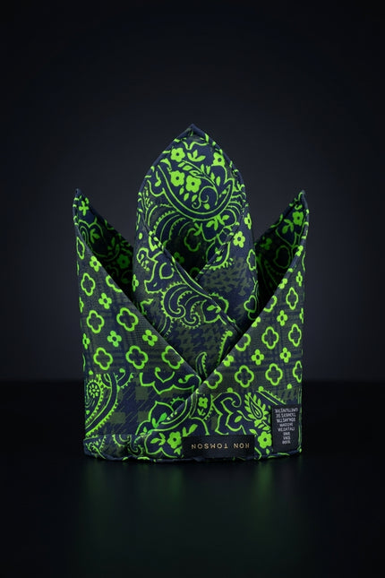 Silk Pocket Square - Navy Paisley - fold