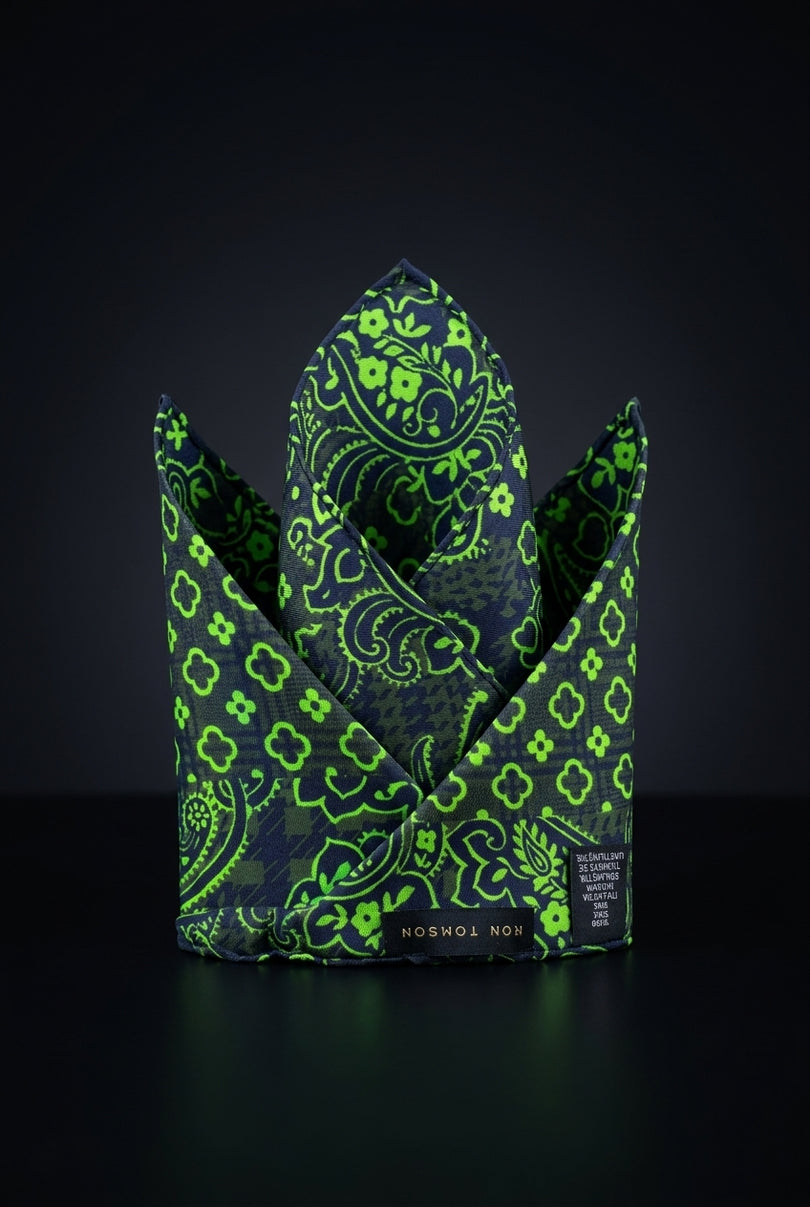 Silk Pocket Square - Navy Paisley - fold