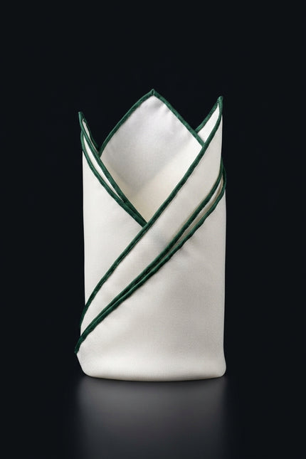 Silk Pocket Square - Off-White Striped - fold