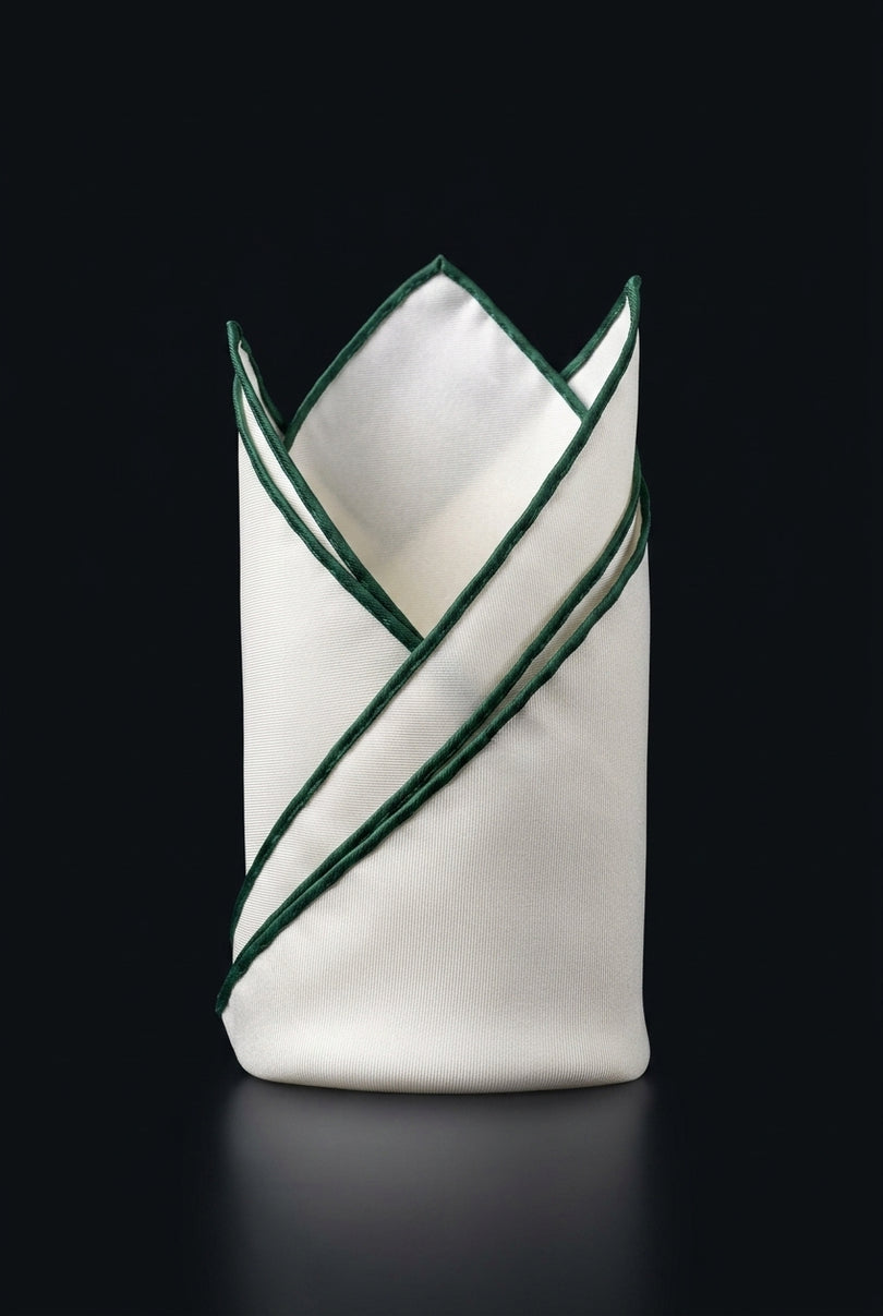 Silk Pocket Square - Off-White Striped - fold