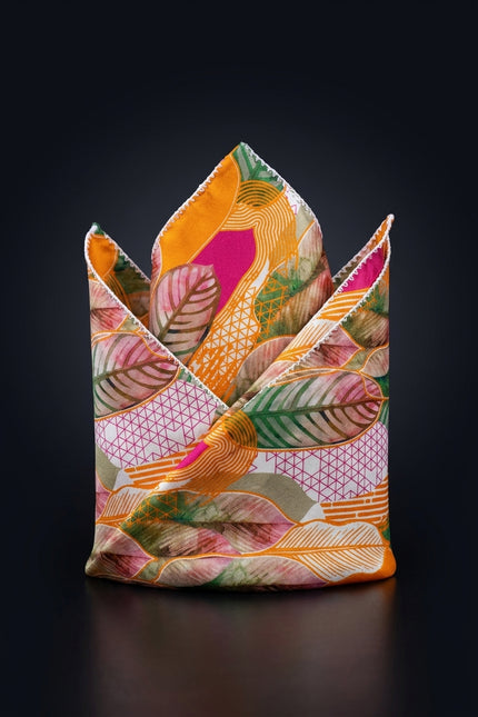 Silk Pocket Square - Orange Abstract - fold
