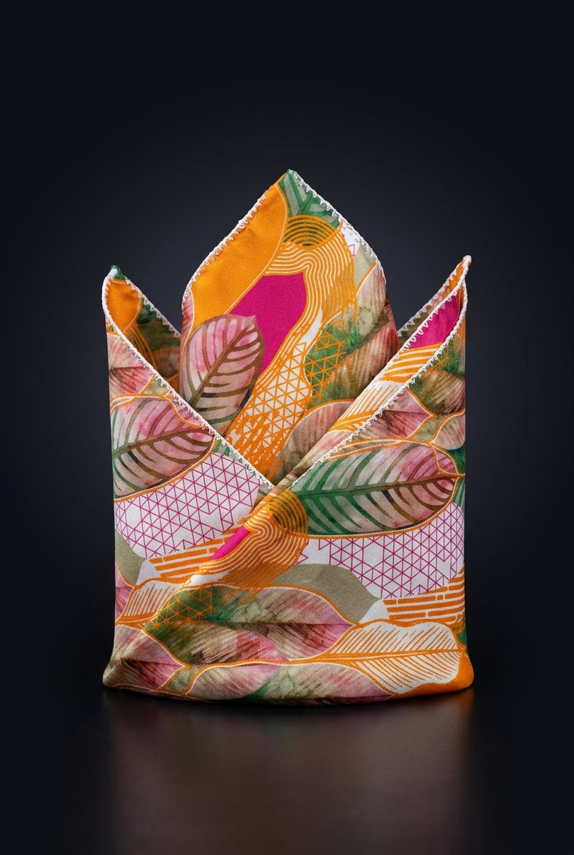 Silk Pocket Square - Orange Abstract - fold