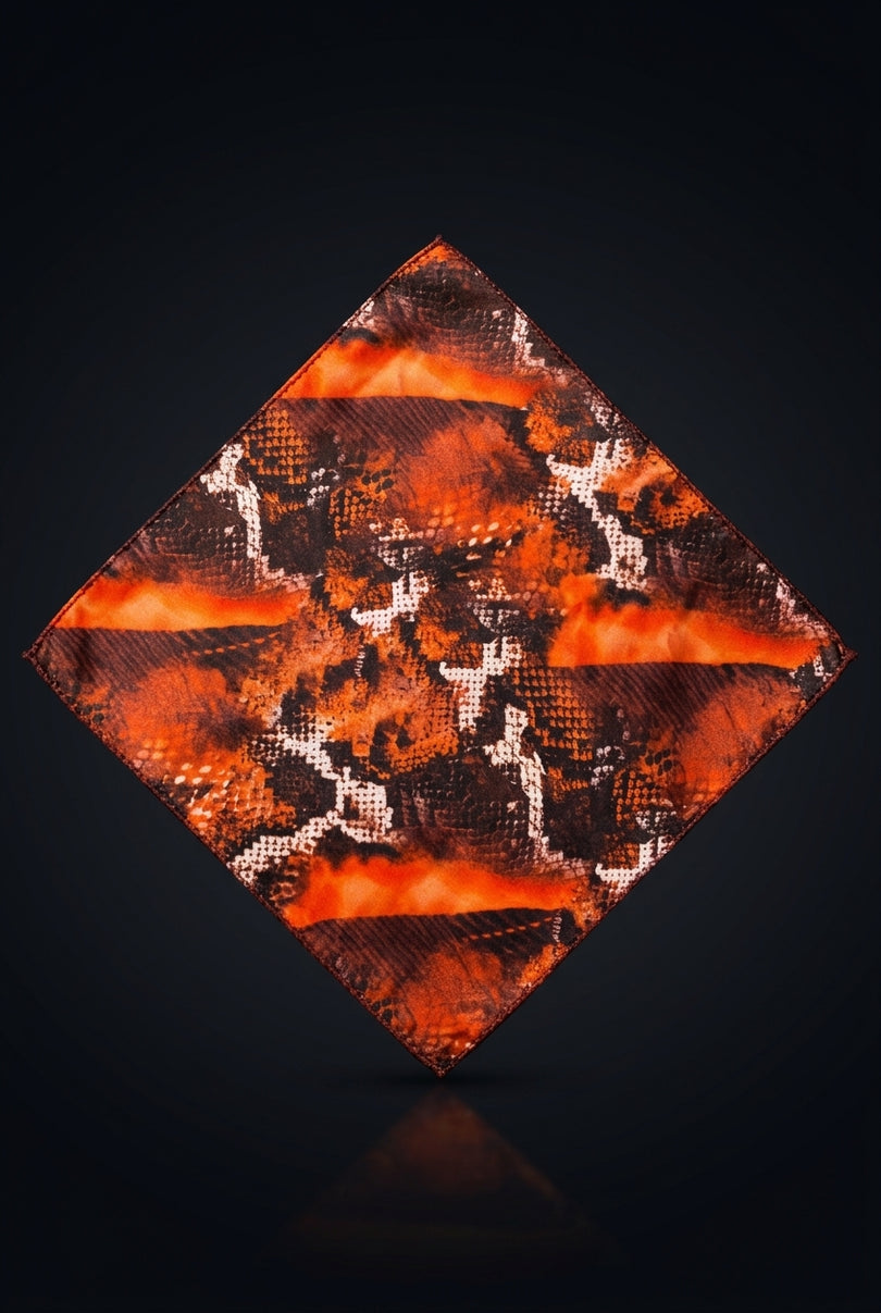 Silk Pocket Square - Orange Animal - flat