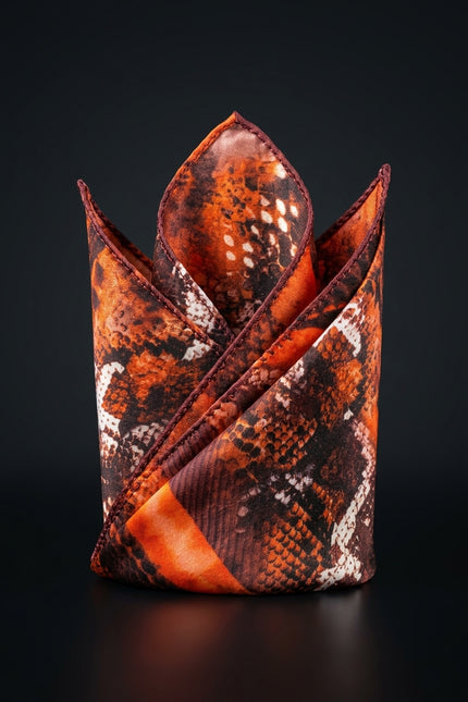 Silk Pocket Square - Orange Animal - fold
