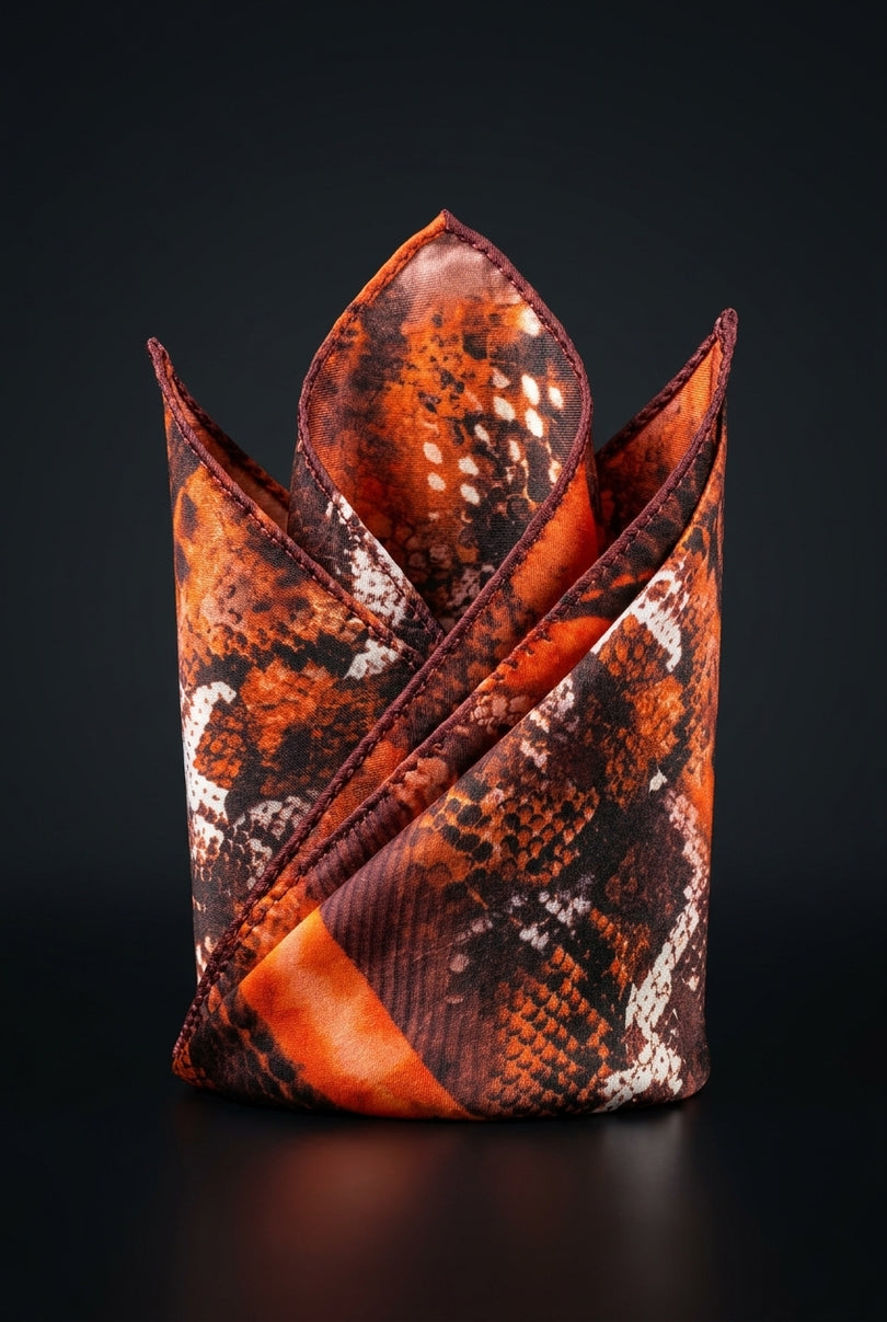 Silk Pocket Square - Orange Animal - fold