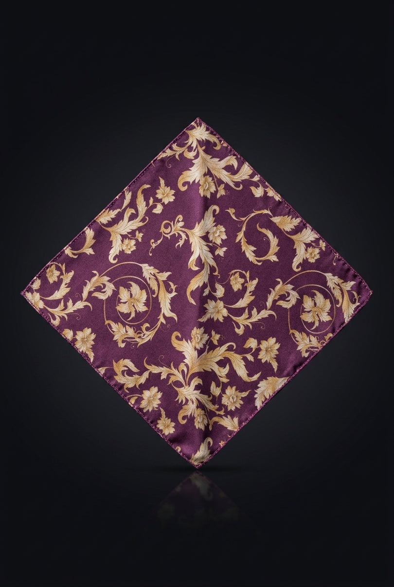Silk Pocket Square - Purple Floral - flat