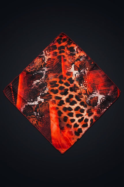 Silk Pocket Square - Red Animal - flat
