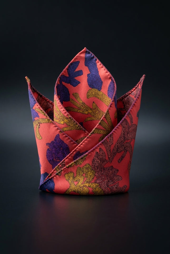 Silk Pocket Square - Red Animal - fold