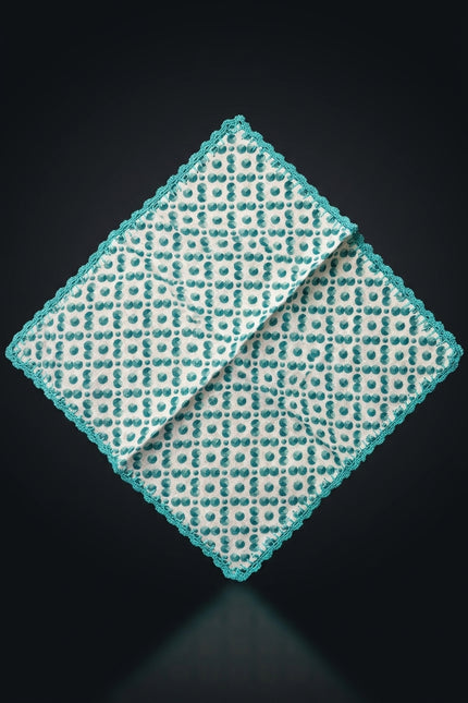 Silk Pocket Square - Teal Geometric - flat
