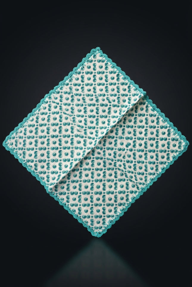 Silk Pocket Square - Teal Geometric - flat