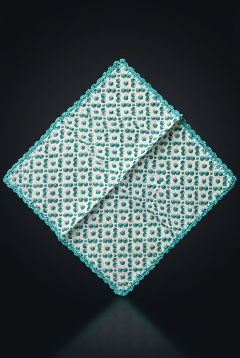 Silk Pocket Square - Teal Geometric - flat